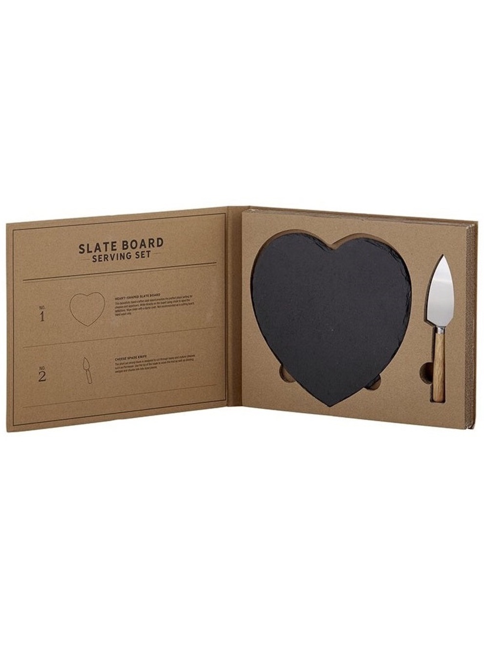 Heart-Shaped Slate Serving Board with Spreader - Black